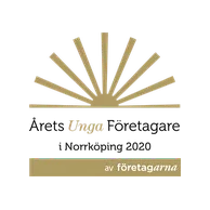 Logotyp för "Årets Unga Företagare i Norrköping 2020" av Företagarna, med solsymbol.