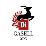 Di Gasell 2025-logotyp med svart hoppande gasell och röda lagerblad.
